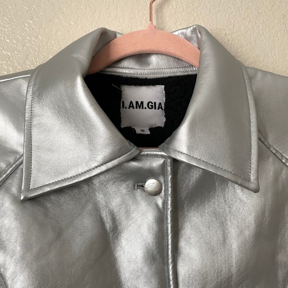 I.AM.GIA Jacket Womens Small Silver Metallic Alessandra‎ Cropped Sherpa Lined - Picture 4 of 13